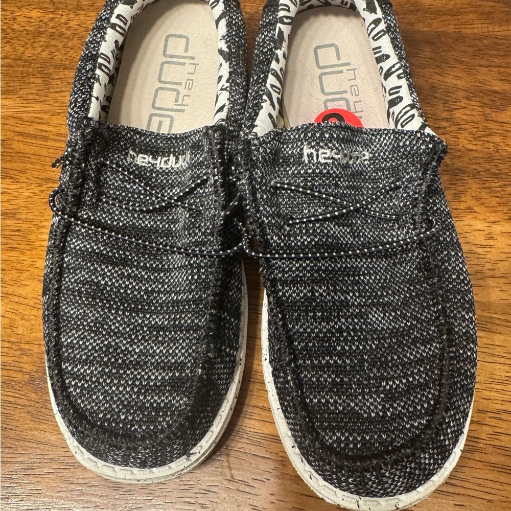 Hey Dude boys Black and White Loafers